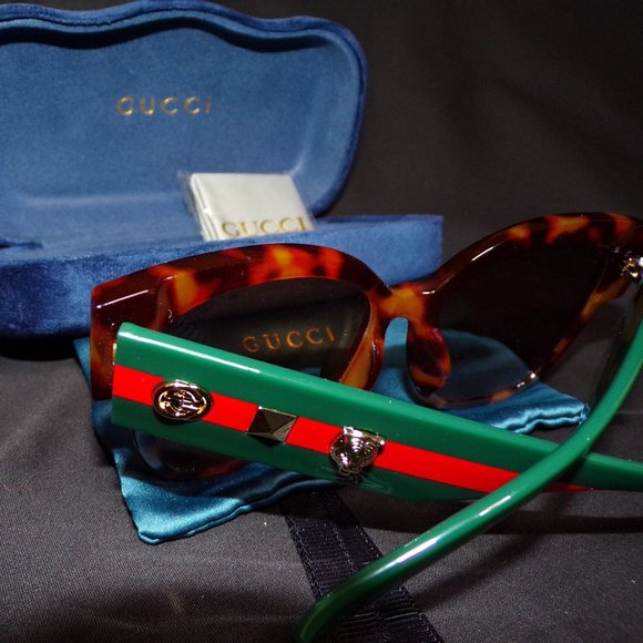 GUCCI Tortoiseshell Striped Green/Brown Sunglasses main image 8